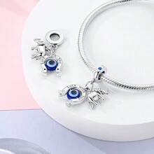 1pc Silver-Plated Lucky Blue Evil Eye & Decor Elephant & Horseshoe Shaped Pendant Suitable For Bracelet & Necklace Diy Jewelry Making - Silver - View 3