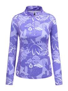 女款快乾長袖t卹適合健行登山運動等戶外活動透氣防曬春夏 - 紫色 - 查看 1