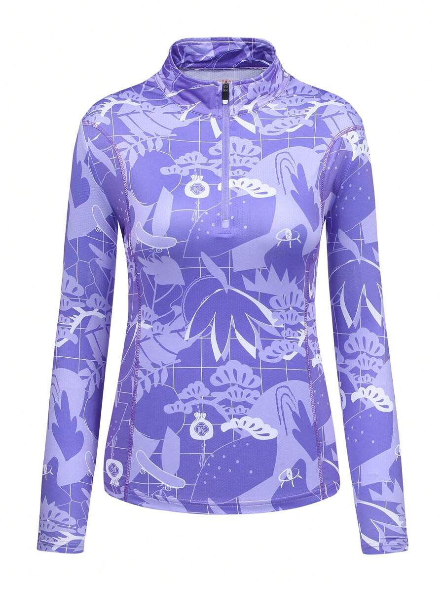 女款快乾長袖t卹適合健行登山運動等戶外活動透氣防曬春夏 - 紫色 - 查看 1