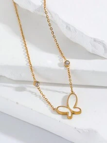 1入優雅的珠寶不鏽鋼18k鍍金蝴蝶吊墜裝飾項鍊,適用於女性宴會、派對和日常穿著 - 彩色 - 查看 2