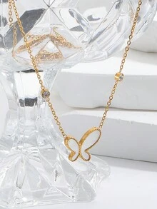 1入優雅的珠寶不鏽鋼18k鍍金蝴蝶吊墜裝飾項鍊,適用於女性宴會、派對和日常穿著 - 彩色 - 查看 3