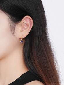 1對s925銀製金色復古藍色金星菱形設計耳針,獨特簡約的女性日常配件 - 金色 - 查看 2
