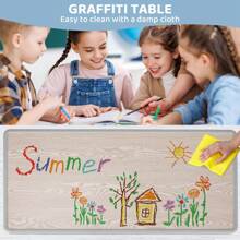 MAMIZO Kids Table And 6 Chairs Set, Height Adjustable Graffiti Table ...