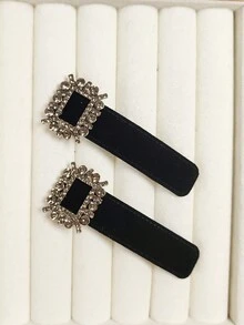 2 件裝新款時尚女式髮夾、黑色金屬和水鑽髮飾 - 黑色 - 查看 3