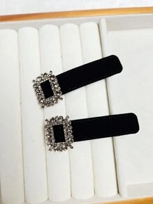 2 件裝新款時尚女式髮夾、黑色金屬和水鑽髮飾 - 黑色 - 查看 1
