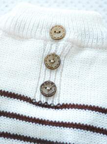 1 件宠物衣服，狗猫舒适柔软温暖法式条纹针织毛衣，米色和棕色 - 彩色 - 查看 6