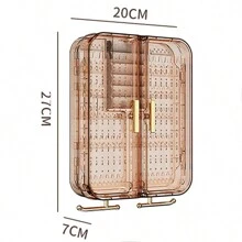 Large Capacity Wall-Mounted Jewelry Storage Box With Multiple Compartments, Including Earrings, Necklaces And More Back To School - Mocha Brown - View 5