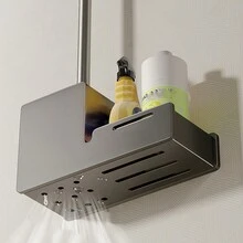 1pc Square Toilet Brush Shelf, Wall Mounted Shelf, Washroom Toilet Bathroom Toilet Storage Artifacts Without Punching, Home Essential - Grey - View 2