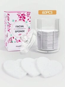 Maange 60入組心型壓縮臉部洗面粉撲配有透明收納盒,柔軟皮膚友好的臉部撲,化妝工具便於攜帶旅行 - 白色 - 查看 3