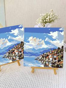 1pc Diy Digital Landscape Hand-Painted Filling Oil Painting With Pigments And Stress-Relieving Activities - Blue - View 8