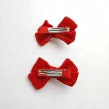 2 件发夹，毛绒心形蝴蝶结鳄鱼发夹，甜美女孩侧夹发饰 - 紅色 - 查看 5
