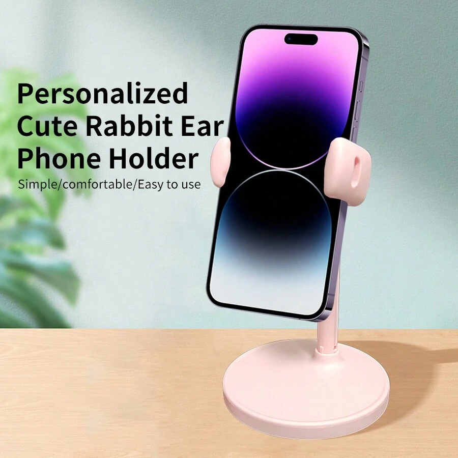 1只粉色創意和可愛的兔子形狀桌面手機架,帶有可調節和可旋轉支架 - 粉色 - 查看 1