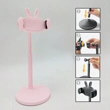 1只粉色創意和可愛的兔子形狀桌面手機架,帶有可調節和可旋轉支架 - 粉色 - 查看 4