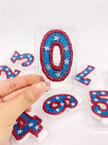 1 件红蓝数字蜡烛，带银星装饰，0-9，适用于生日、周年纪念、节日派对蛋糕装饰 - 彩色 - 查看 5