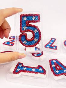 1 件红蓝数字蜡烛，带银星装饰，0-9，适用于生日、周年纪念、节日派对蛋糕装饰 - 彩色 - 查看 10