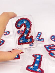 1 件红蓝数字蜡烛，带银星装饰，0-9，适用于生日、周年纪念、节日派对蛋糕装饰 - 彩色 - 查看 7