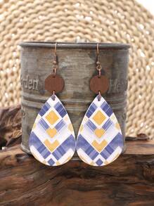 1 对格子不对称菱形和豹纹设计皮革耳坠 - 彩色 - 查看 3