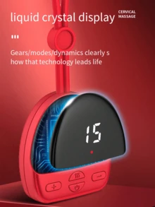 頸椎按摩器小型便攜式肩頸理療脈衝熱敷儀吊墜式頸部按摩儀 - 紅色 - 查看 2