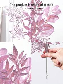 1套/6入組人造植物配件組合-現代農舍架子、桌子、書架裝飾、塑料植物、散裝花瓶填充物、diy裝飾配件 - 紫色 - 楓葉組合 - 查看 5