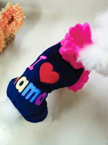 情人節1件寵物衣服狗和貓衣服冬季保暖柔軟舒適'i Love Mom'四腳外套 - 玫紅色 - 查看 7