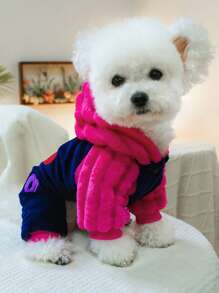 情人節1件寵物衣服狗和貓衣服冬季保暖柔軟舒適'i Love Mom'四腳外套 - 玫紅色 - 查看 5