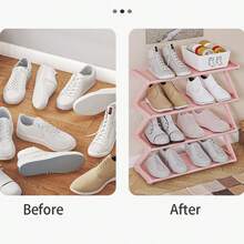 1pc Multi-Functional Shoe Organizer With X-Shaped Cloth Dustproof Rack,Home Assembled Shoe Cabinet For Space Optimization - Pink - View 2