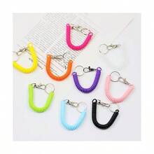 1或5入組彈性彈簧繩鑰匙鏈,銀色金屬卡拉比尼,適用於戶外露營防丟手機彈簧鑰匙圈 - 綠色 - 查看 6