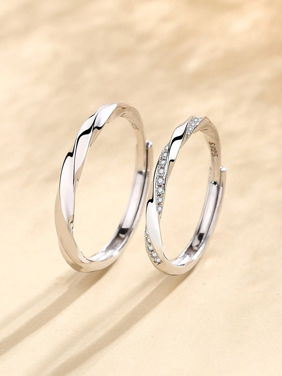 1對s925純銀情侶戒指代表一起在愛中度過美好時光。情侶對戒情人節禮物 - 銀色 - 查看 1