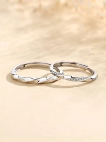 1對s925純銀情侶戒指代表一起在愛中度過美好時光。情侶對戒情人節禮物 - 銀色 - 查看 4