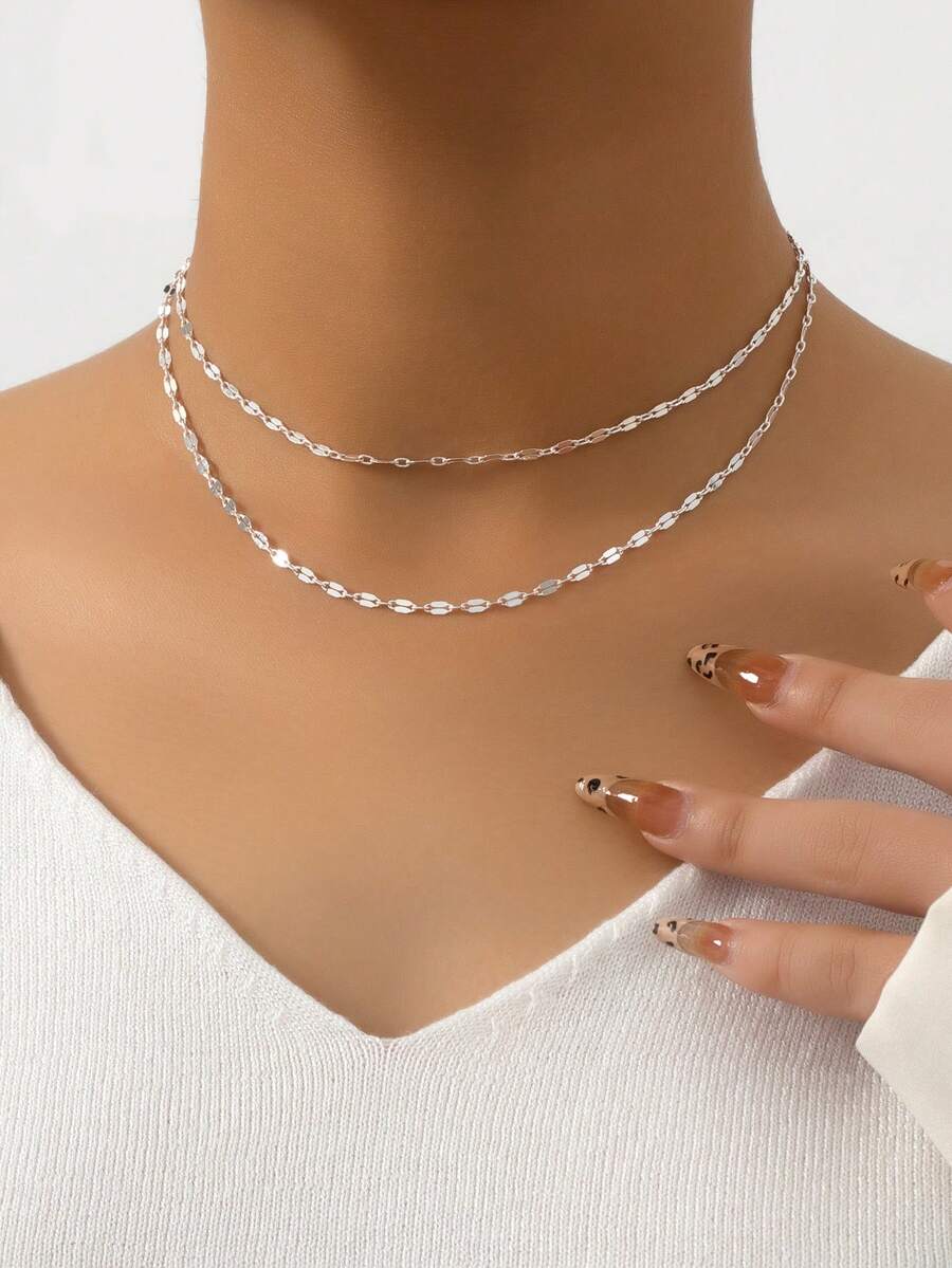 1pc Elegant & Fashionable Minimalist Metal Chain Necklace For Women, Perfect For Date Gift - Silver - View 1