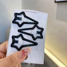 3pcs Lovely Princess Design Hair Clips With Star Shaped Detail - Black - View 3