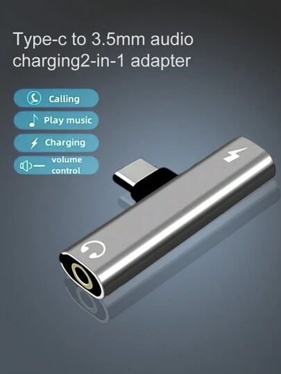 这款 USB-C 转 3.5mm 音频耳机适配器将 USB-C 接口和充电适配器合二为一，采用二合一设计，配备 USB-C 充电端口、AUX 音频接口和快速充电功能。它可让您将支持 Type-C 接口的智能手机连接到 3.5mm 音频耳机、扬声器或麦克风。兼容 15/15 Pro Max 和 Galaxy 系列手机。