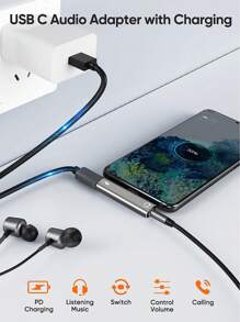 这款 USB-C 转 3.5mm 音频耳机适配器将 USB-C 接口和充电适配器合二为一，采用二合一设计，配备 USB-C 充电端口、AUX 音频接口和快速充电功能。它可让您将支持 Type-C 接口的智能手机连接到 3.5mm 音频耳机、扬声器或麦克风。兼容 15/15 Pro Max 和 Galaxy 系列手机。 - 灰色 - 查看 3