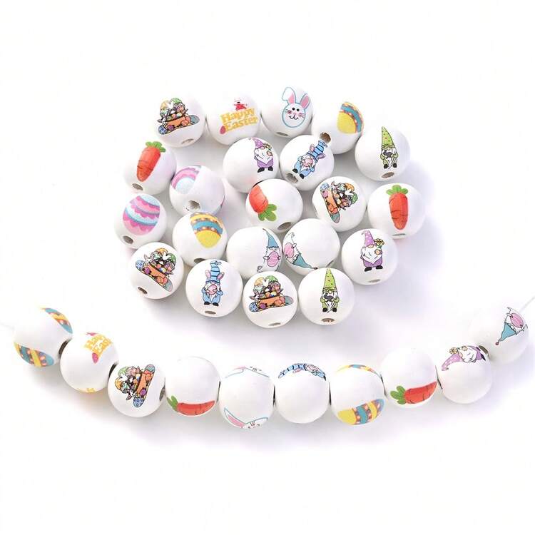 10pcs Easter Wood Beads Colorful Round Craft Bead Rabbits Egg Wood Bead For Spring Garland DIY Easter Holiday Family DIY Crafts - Multicolor - View 2