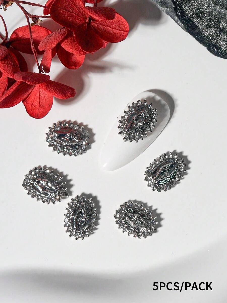 Beautizon Nailartlab 5 món phụ kiện trang trí móng tay hình Đức Mẹ Maria, mặt dây chuyền hình Thánh Jude 3D cổ điển, trang sức móng tay hình Đức Mẹ Maria bằng hợp kim đính đá, phụ kiện tự làm móng nghệ thuật. - Bạc - Xem 1