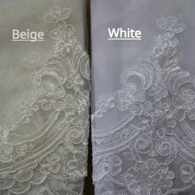 单层婚礼头纱，带梳子蕾丝花边长头纱，白色象牙色大教堂新娘头纱，婚礼配饰 - 白色 - 查看 5