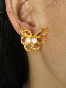 1 对几何和不对称形状珍珠耳钉 - 珍珠不規則耳釘 - 查看 2