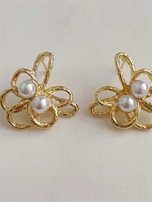 1 对几何和不对称形状珍珠耳钉 - 珍珠不規則耳釘 - 查看 5