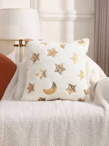 Miater 1 Miếng Mặt trăng & Ngôi sao Hình dạng Thêu Sang trọng Vỏ gối - trắng - Xem 5