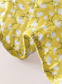 1pc Fashionable Simple Style Yellow Mothproof Fitted Sheet & Bed Cover & Dustproof Home Bedding With Thin Branch Flower Pattern Print - Multicolor - View 6