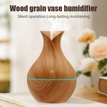 130ML Wood Grain Vase Type Ultrasonic Air Humidifier Romantic Light USB Essential Oil Diffuser Car Purifier Aroma Anion Mist Maker Cute Air Humidifier For Women Gift - Rust Brown - View 1