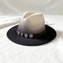1pc Classic Wide Brim Western Cowboy Hat With Silver Cow Head Belt Buckle, Perfect Gift For Both Boy And Girl For Parties And Role Playing - Multicolor - View 2