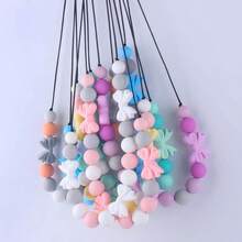 1pc New Design Kids' Art & Craft Cartoon Bowknot Necklace, Colorful Silicone Beads Diy Children's Handmade Jewelry Accessory - Green - View 3