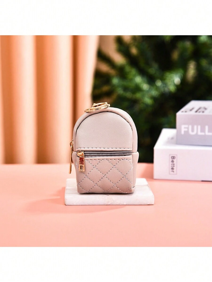 Mini Pu Coin Purse/Cute Small Backpack/Keychain/ Data Cable/Lipstick/Storage Bag - Light Grey - View 1