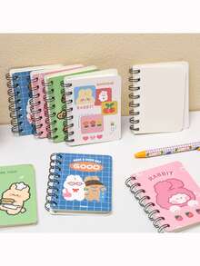 1 Cuaderno De Bolsillo Con Espiral, Tamaño Portátil De Estudiante A7 Con Dibujos Animados Y Estilo Fresco - Multicolor - Ver 4