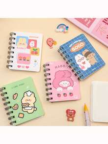 1 Cuaderno De Bolsillo Con Espiral, Tamaño Portátil De Estudiante A7 Con Dibujos Animados Y Estilo Fresco - Multicolor - Ver 5