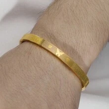 1 件獨特日韓設計不鏽鋼鏤空情人手鍊,搭配蝴蝶、心形和幾何圖案 - 金色 - 查看 3