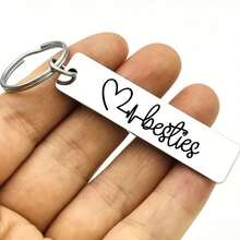 1pc Women Best Friend Stainless Steel Keychain Heartbeat Engraved Funny Friendship Gifts For Besties - Silver - View 5