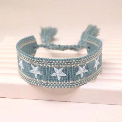 1 Pieza Pulsera Trenzada Hecha A Mano Con Bordado De Estrella De Cinco Puntas