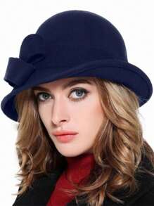 HIMESPORT Knitted Felt Wedding Bridal Cloche Fedoras Hat For Women Ladies Bowler Derby Hats With Bowknot Cocktail Tea Party Dress Elegant Derby Cap